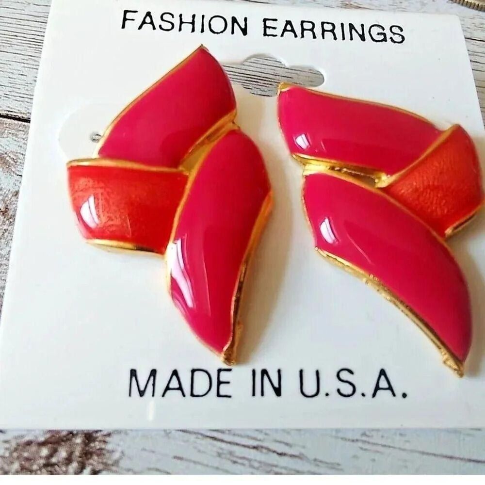 Vintage 1980s Hot Pink Ribbion Earrings